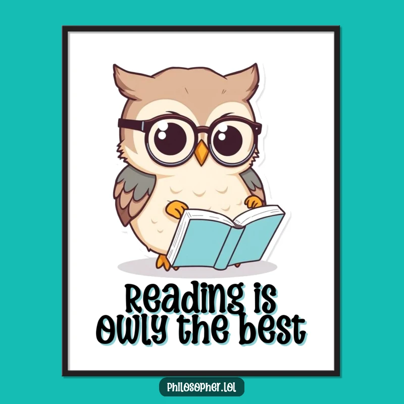 Funny Free Printable Wall Art: Wise Owl Pondering Book Humorous Downloadable Decor