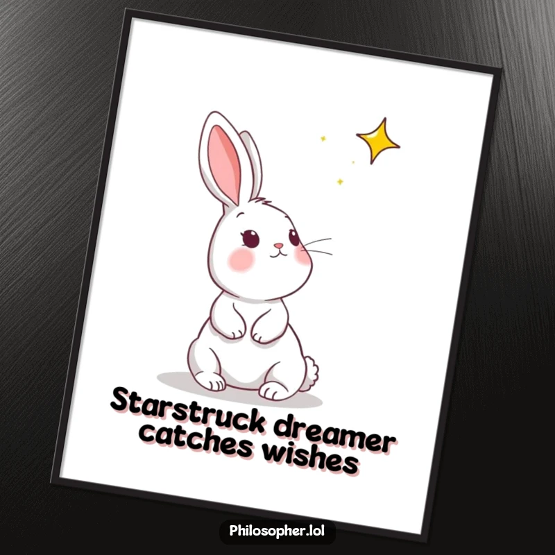 Funny Free Printable Wall Art featuring a playful rabbit gazing dreamily at a distant star in the night sky.