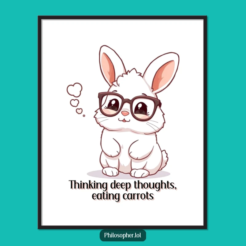 Free Printable Wall Art: Pondering Rabbit Glasses! Downloadable Funny Art Gift