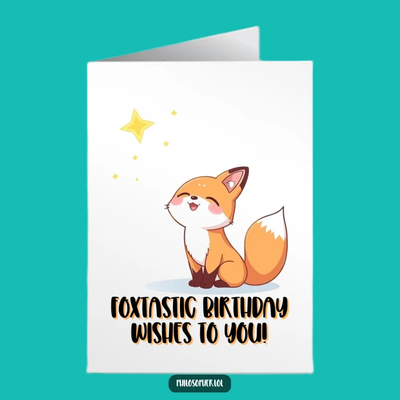 Free Printable Birthday Card: Joyful Fox Star Gazer Funny Downloadable Gift