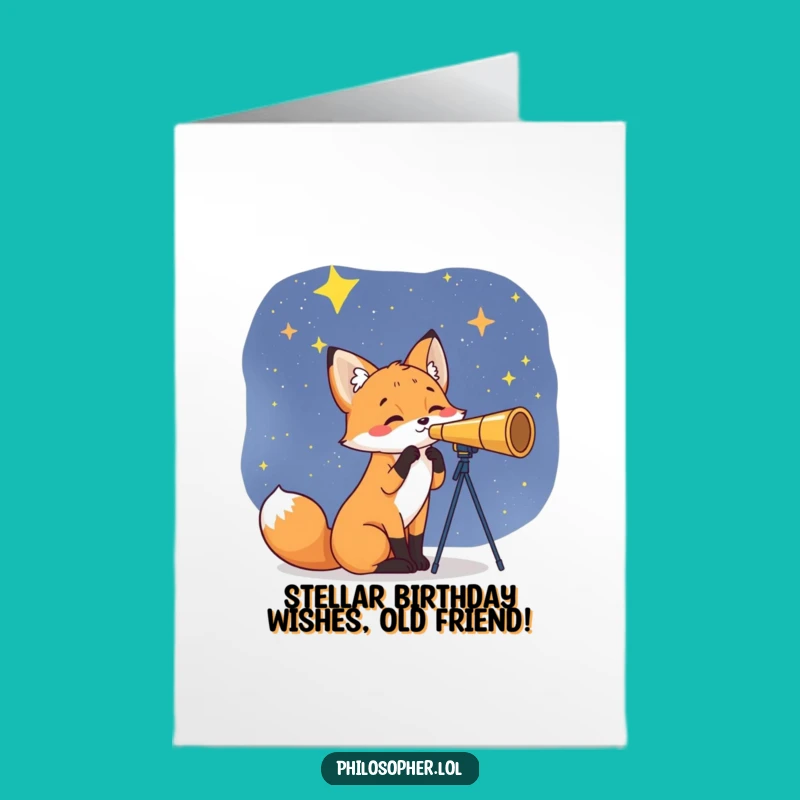 Free Printable Birthday Card: Curious Fox Star Gazer, Funny & Downloadable Gift