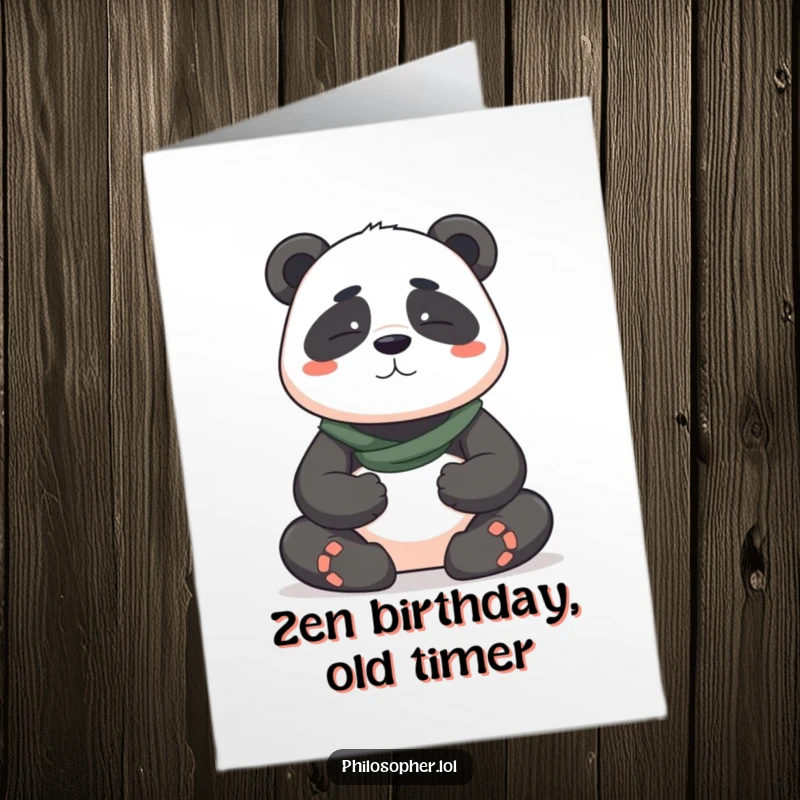 Funny Free Printable Birthday Card: Brave panda meditating serenely, wishing happy birthday, downloadable calm.