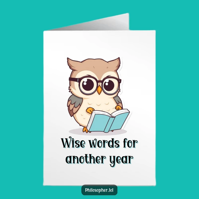 Free Printable Birthday Card: Wise Owl Pondering Book, Funny Downloadable Gift