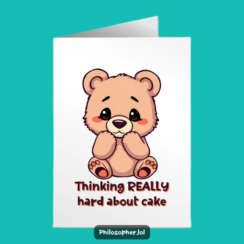 Free Printable Funny Bear Cub Thinking Birthday Card - Downloadable DIY Gift