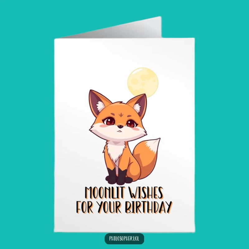 Funny Free Printable Birthday Card: Contemplative Fox, Moonlit Downloadable Gift