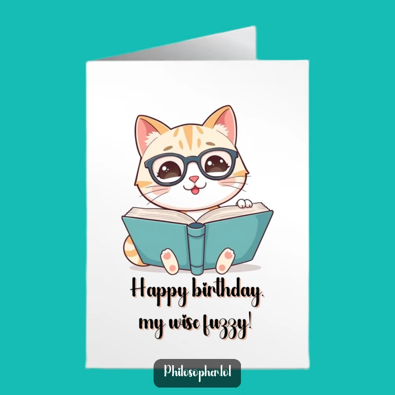 Free Printable Birthday Card: Bookish Cat Scholar, Funny Downloadable Gift for the Reader