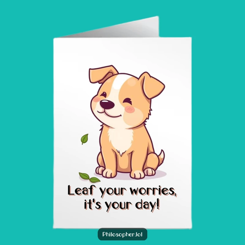 Free Printable Birthday Card: Funny Dog Leaf Art Downloadable Gift for Dog Lovers