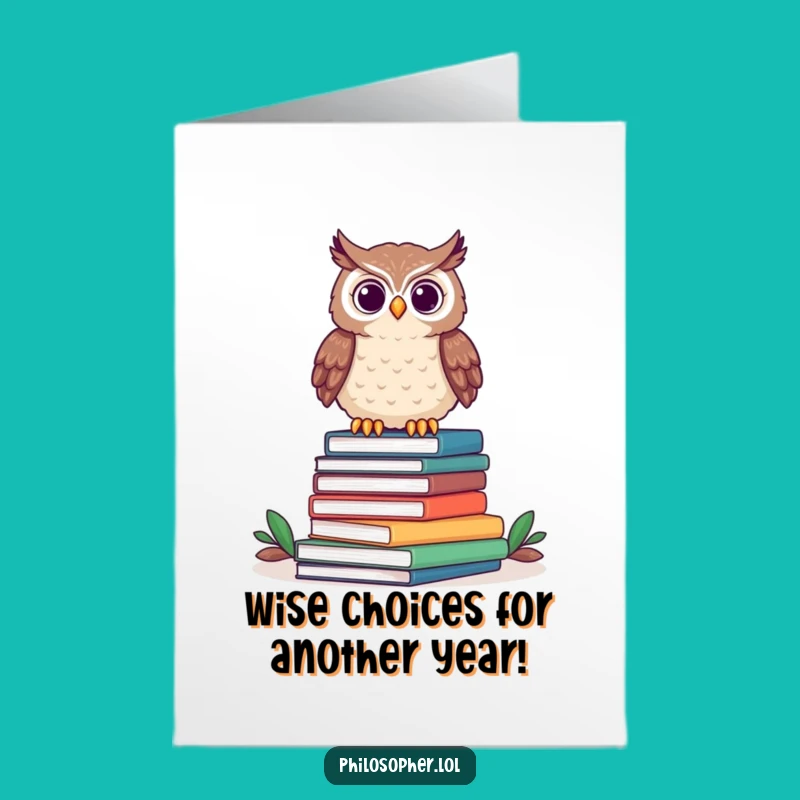 Free Printable Owl Birthday Card: Wise & Funny Book Pile Design Downloadable Gift