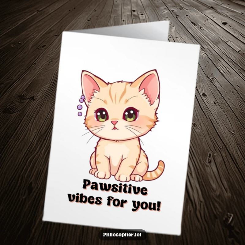 Funny Free Printable Congratulations Card: Kitten stares thoughtfully at a question mark, a curious downloadable gift.
