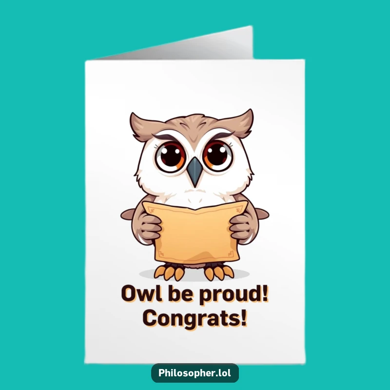 Free Printable Congrats Card: Owl Scroll Achievement! Downloadable Gift