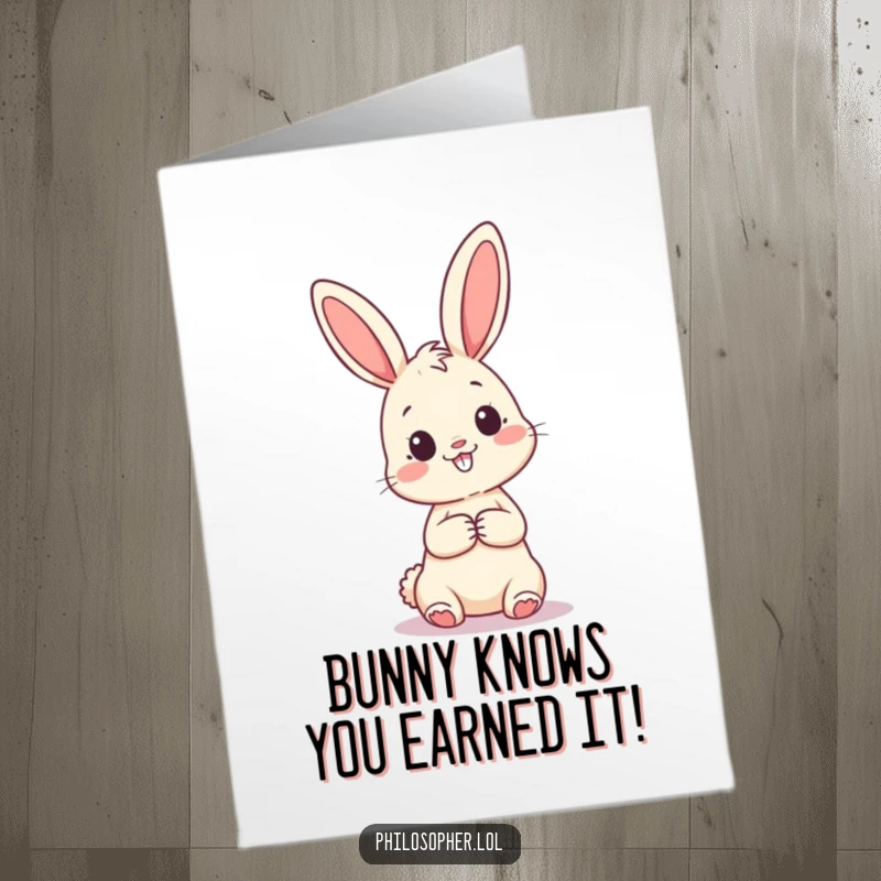 Funny Free Printable Congratulations Card: A happy bunny thoughtfully pondering a giant question mark, suitable for any occasion.