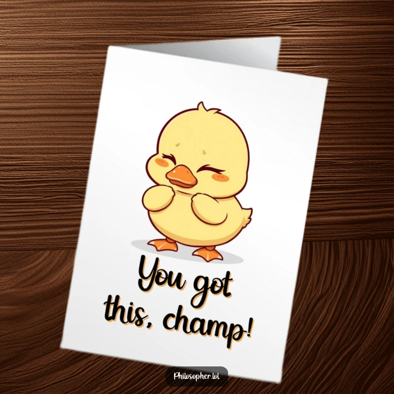 Funny Free Printable Duckling Congratulations Card: A wobbly duckling with furrowed brows contemplates success, making congratulations extra special.