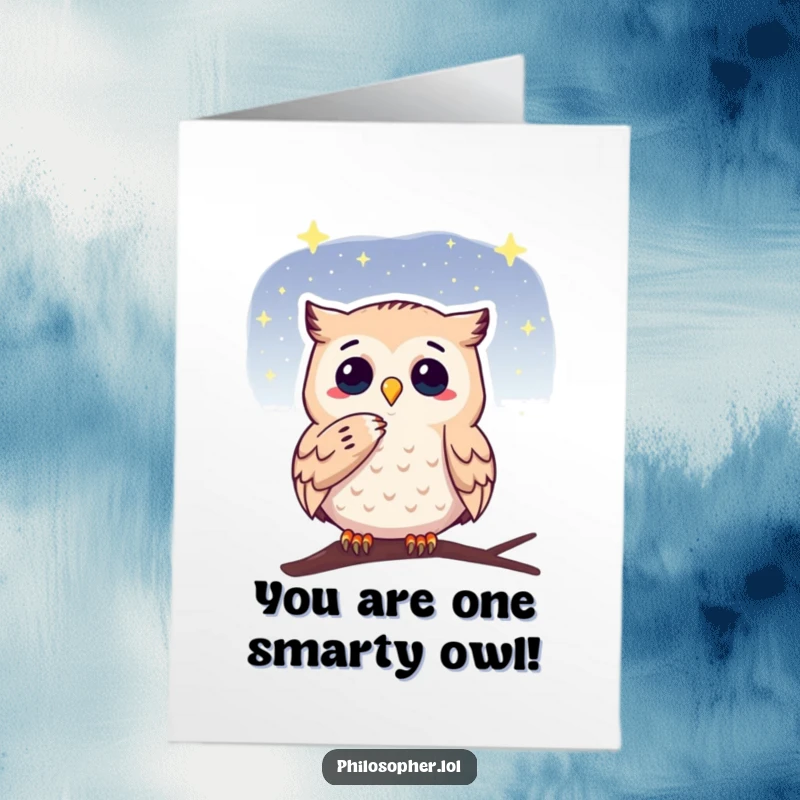 Funny Free Printable Congratulations Card: A thoughtful owl gazes at stars, contemplating success with humor.