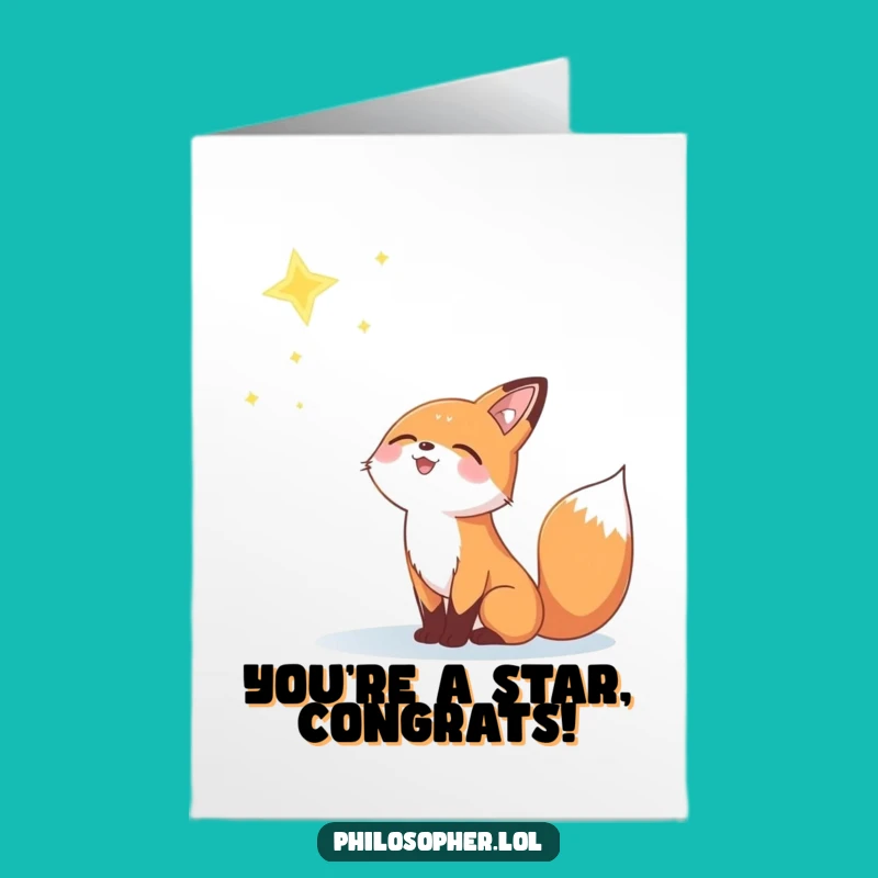 Free Printable Congrats Card: Joyful Fox Star Gazer Funny Downloadable Gift