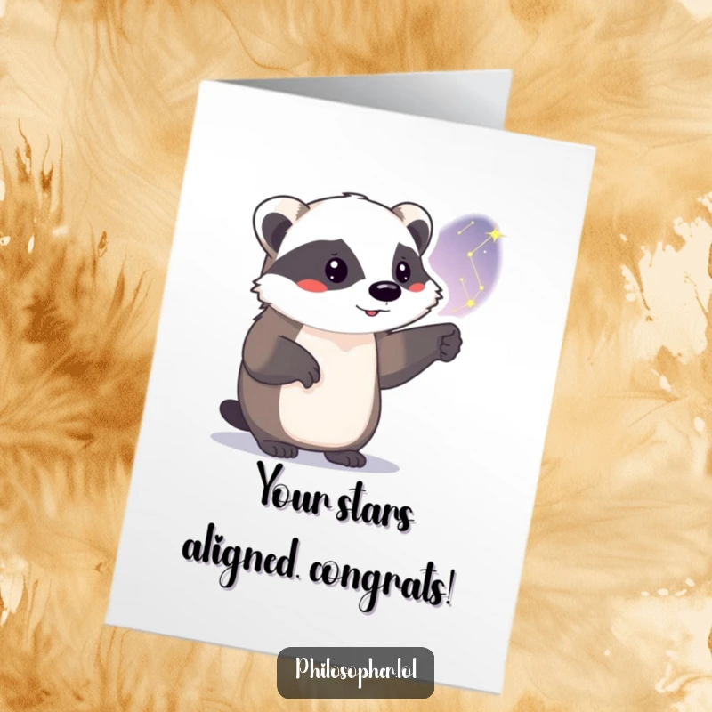 Funny Free Printable Congrats Card: Proud badger pointing to a bright constellation, celebrating stellar achievements with humor.