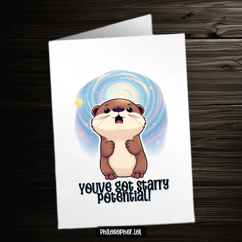 Funny Free Printable Congratulations Card: An otter looking amazed at a galaxy, signifying incredible accomplishments.