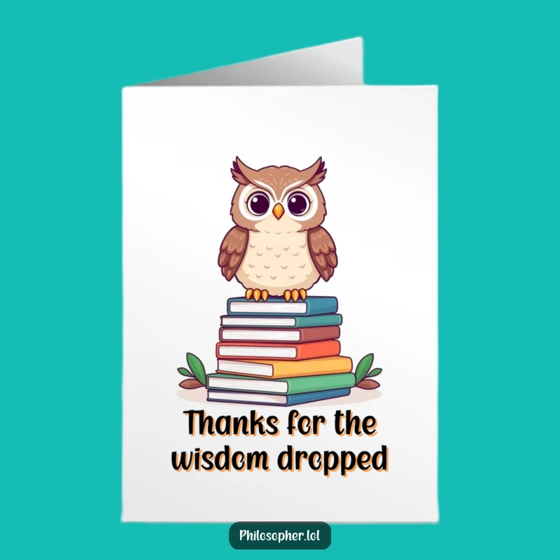 Free Printable Owl Thank You Card: Wise Book Pile Design Downloadable Gift