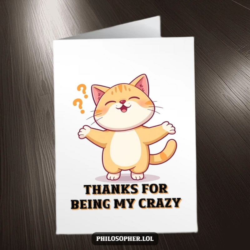 Funny Free Printable Thank You Card: A giggling cat in a dizzy spin, expressing thanks in the most delightfully absurd way.
