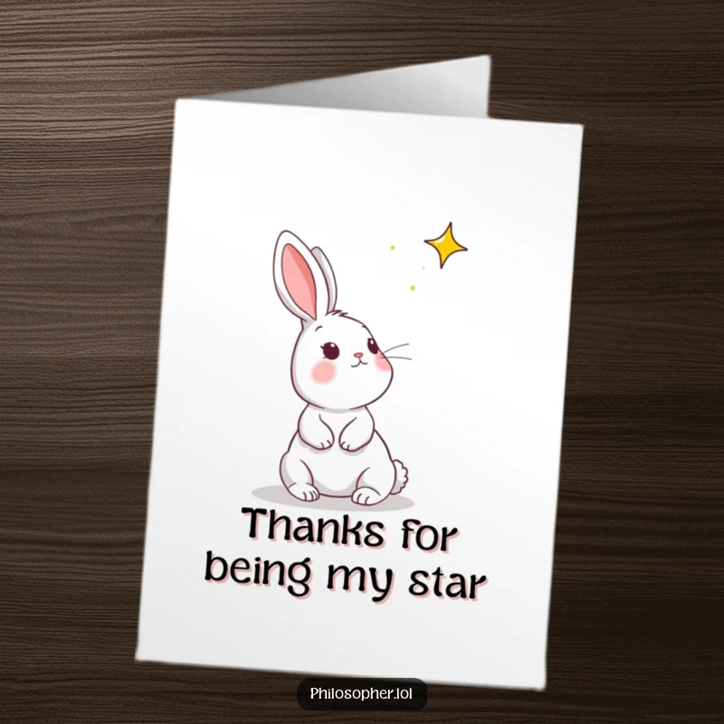Funny Free Printable Thank You Card with a rabbit gazing at a star, conveying appreciation.