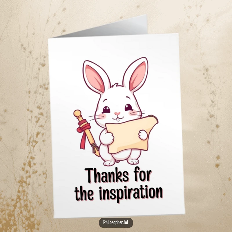 Funny Free Printable Thank You Card: A playful rabbit holds a scroll, looking inspired to write a heartfelt thank you note.