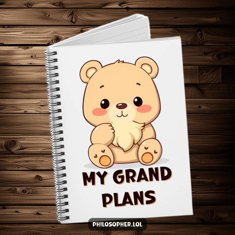 Funny bear stroking beard, lined notebook, contemplative stationery, great funny gift for note-takers.