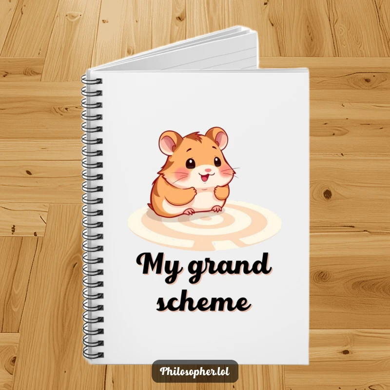 Funny hamster labyrinth notebook: a journal with a smiling hamster contemplating a maze, inspiring thoughtful planning.