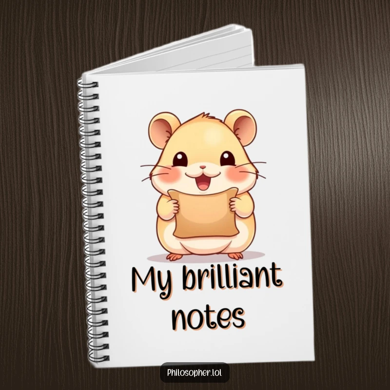 Funny notebook with a beaming hamster holding a tiny scroll, looking inspired, ideal for journaling creative thoughts and brilliant ideas.