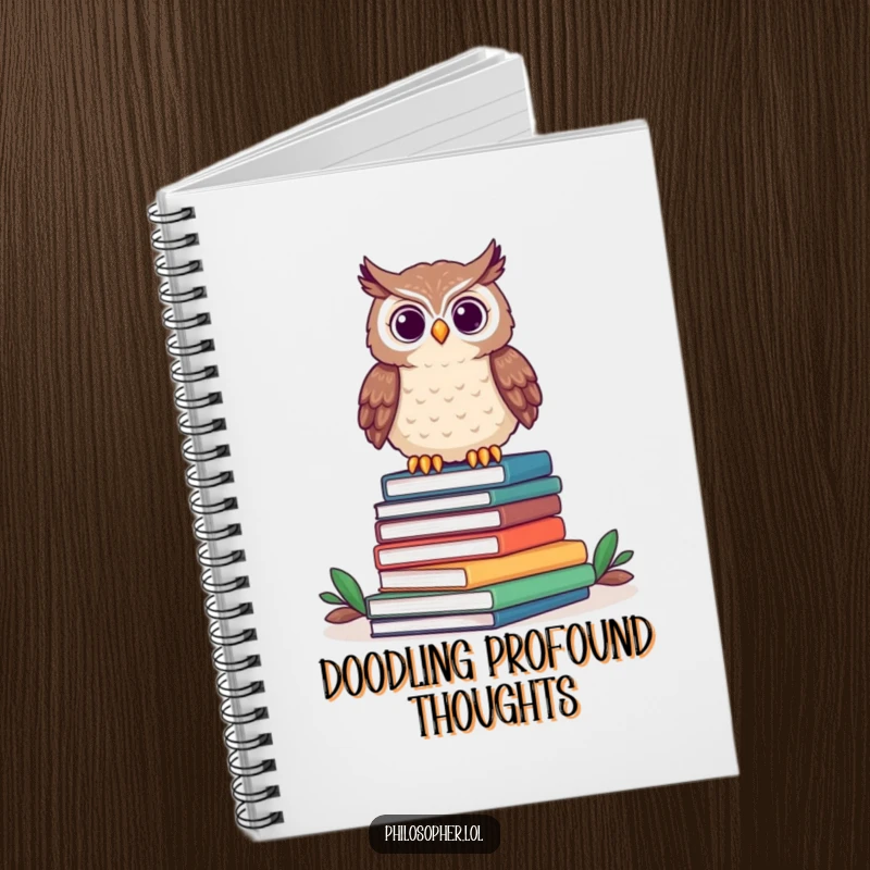 Funny owl notebook featuring a proud owl perched on books, perfect for note-taking and journaling literary insights.
