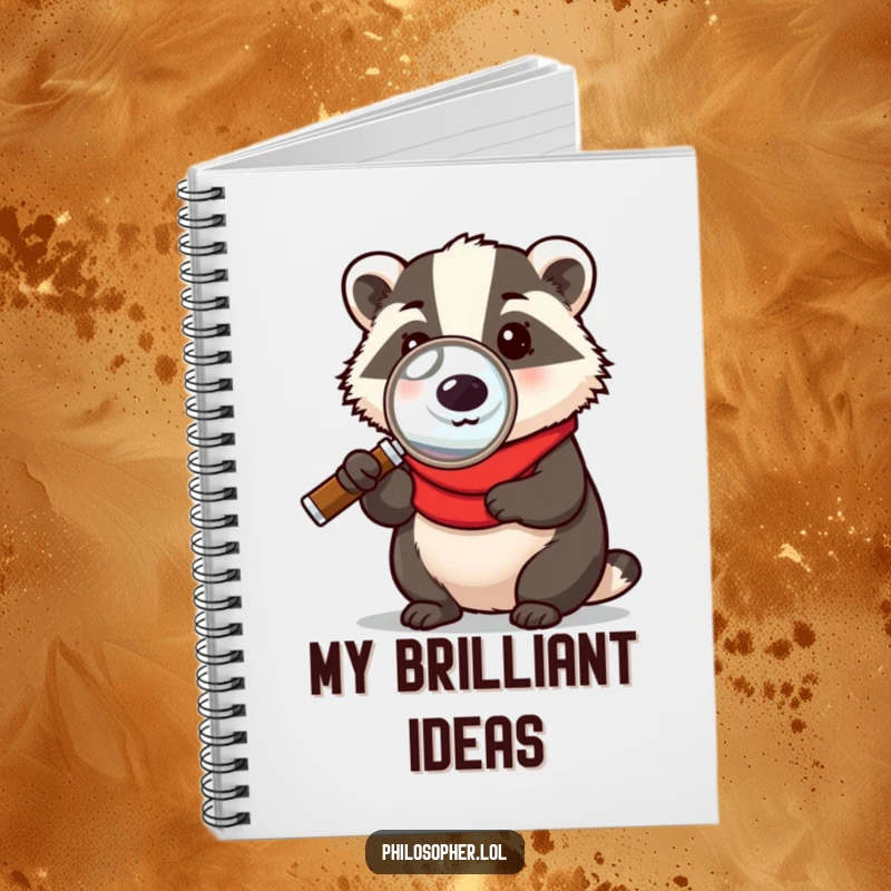 Funny notebook featuring a badger holding a magnifying glass, humorously searching for inspiration or jotting down notes for a witty journal entry.