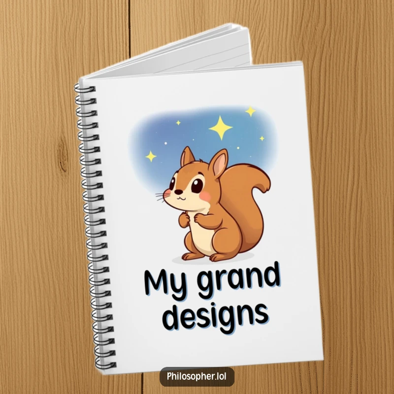 Funny notebook cover featuring a determined squirrel gazing at a starry sky, inspiring ambition, dreams, and focused goal-setting.