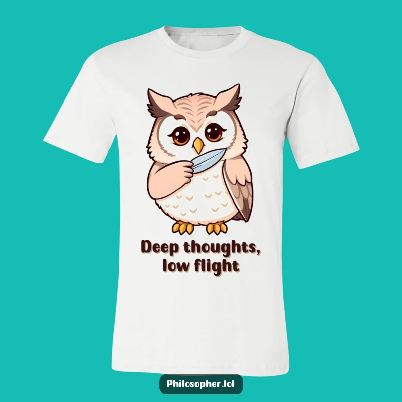 Funny Thoughtful Owl T-Shirt: Pondering Wisdom with Feathered Flair
