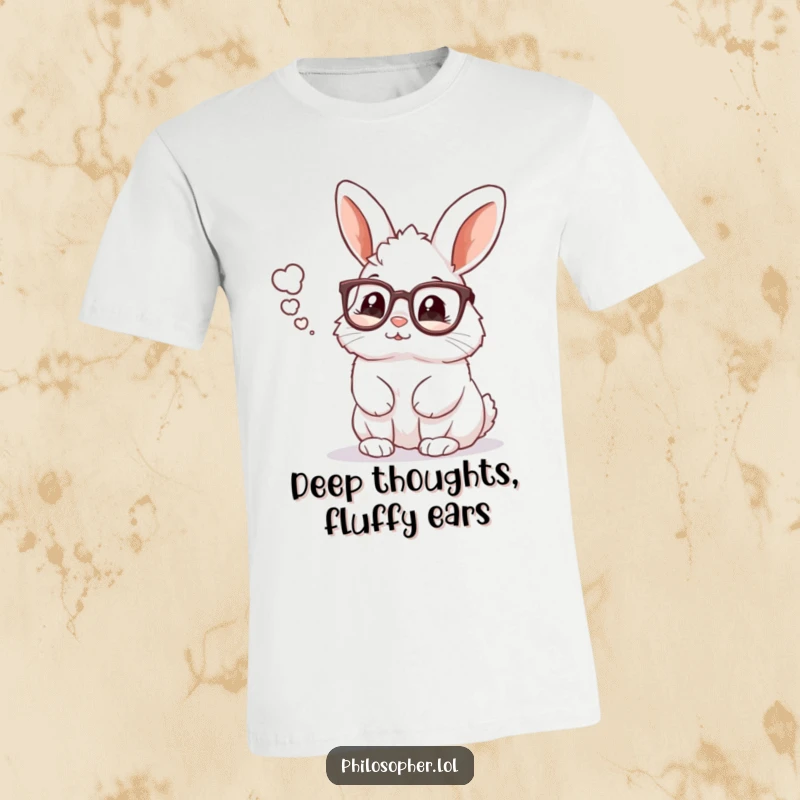 Funny rabbit wearing reading glasses, deep thought graphic tee, intellectual animal design, ideal funny gift.