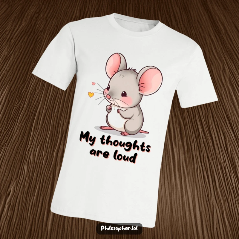 Funny t-shirt showcasing a shy mouse concentrating, listening intently to a faint echo, embodying quiet observation.