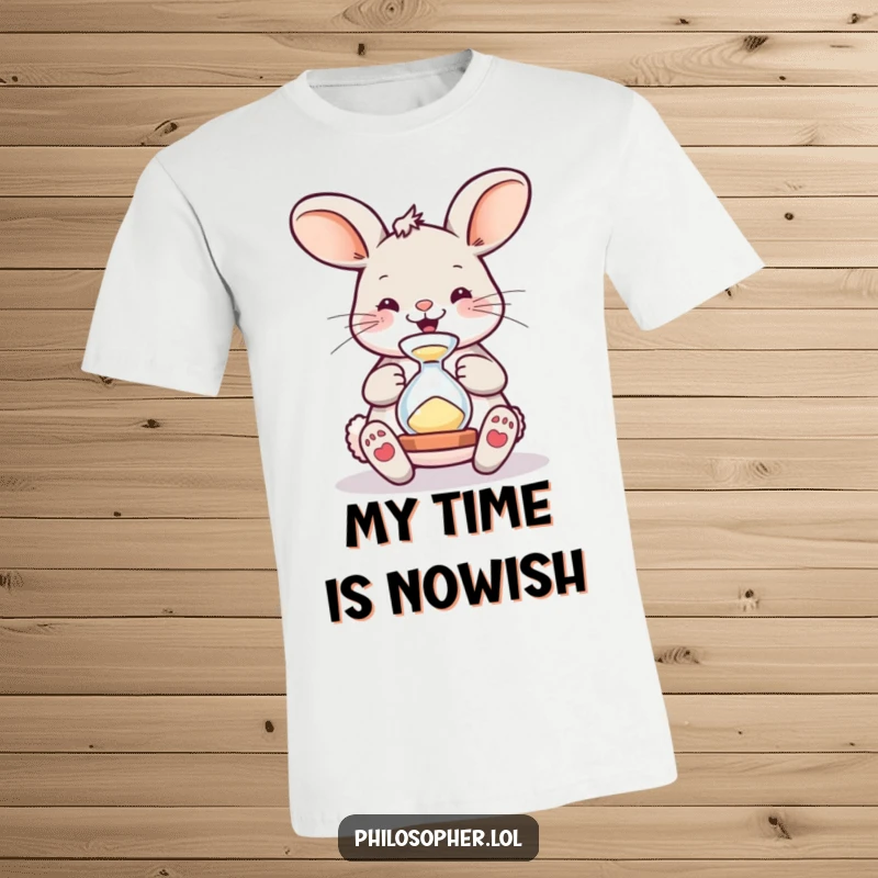Funny T-Shirt: A bouncing bunny engrossed in an hourglass, symbolizing playful time management or a moment of whimsical contemplation.