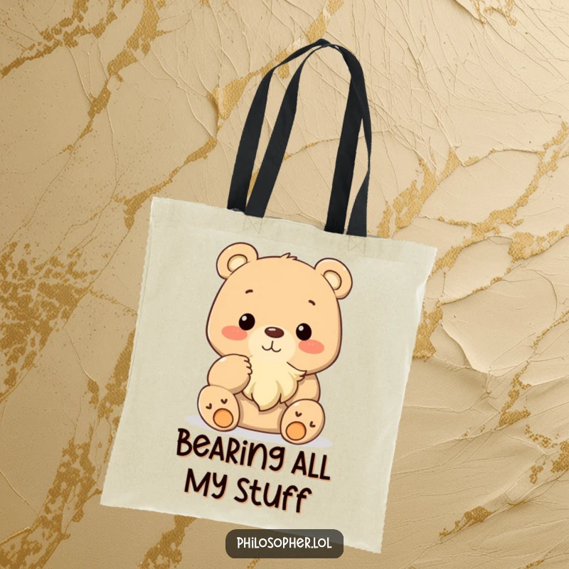 Funny bear stroking beard, sturdy tote bag, wise animal print, great funny gift for thinkers.