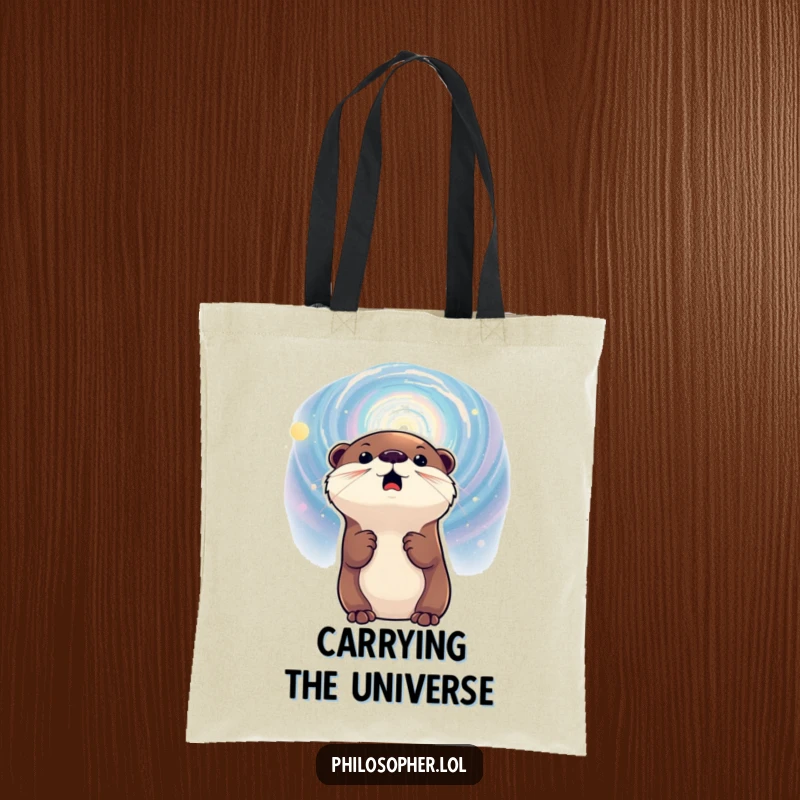 Funny tote bag illustration of an otter looking at a galaxy, great for carrying essentials with a dose of cosmic wonder.