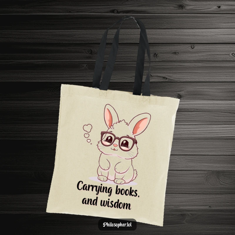 Funny rabbit in glasses pondering, book tote bag, intellectual animal print, great funny gift for readers.